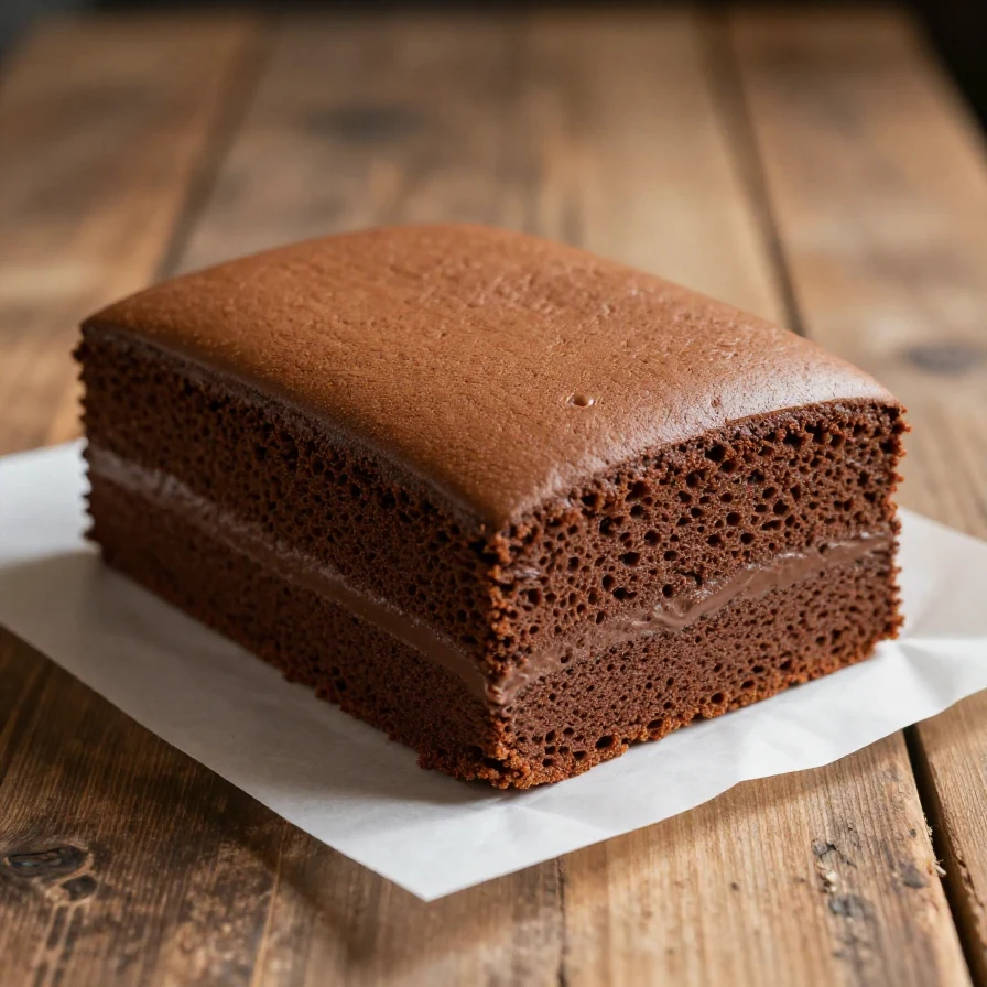 Fatia de pão de ló de chocolate com cobertura brilhante