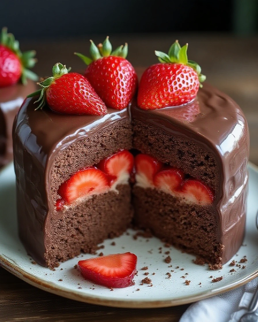 Receita de Bolo de Chocolate com Morango Facil e Delicioso