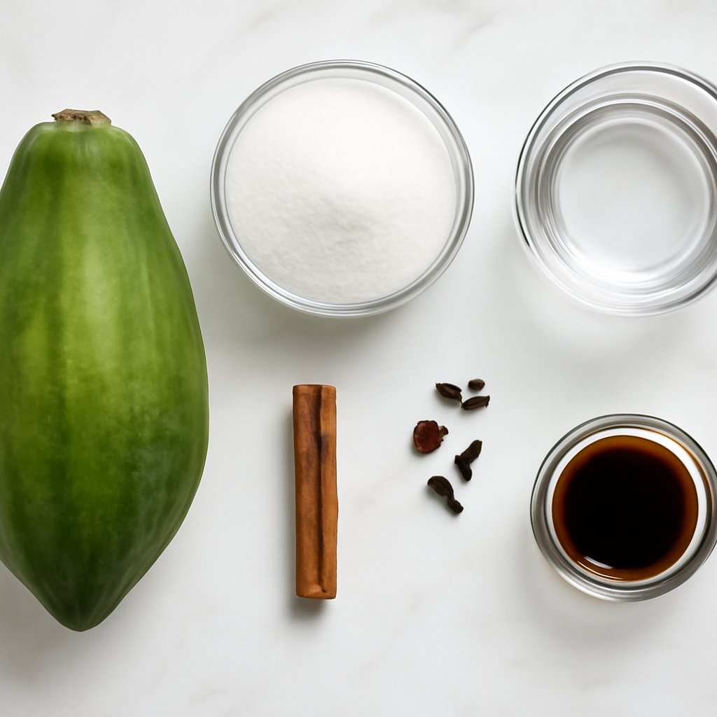 Ingredients for Receita de Doce de Mamao Verde Facil e Delicioso para Sobremesa