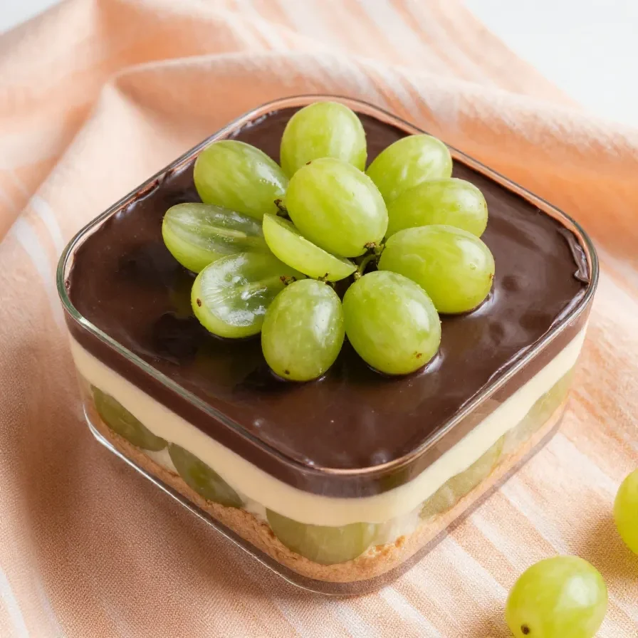 Bombom de travessa com camadas de creme e chocolate, servido em uma travessa.